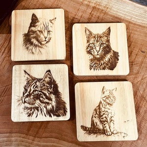 Cat Lover | Cat Coasters | Wooden Cat Coasters | Coaster Set | Coasters with Holder | House Warming Gift Ideas | Cat Coaster Gift Set