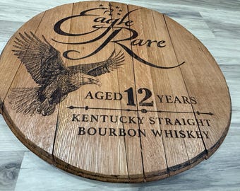 Eagle Rare | Kentucky Bourbon Trail Distilleries | Whiskey Barrel Head displays Multiple Bourbon Label Brands | Bourbon Whiskey Barrel Head