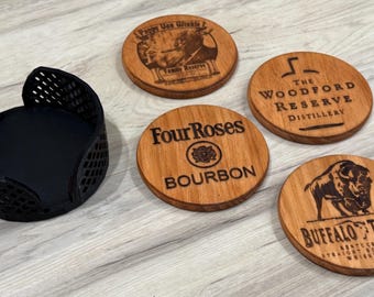 Rustic Bourbon Coaster Set | Kentucky Distilleries Wood Coasters | Bourbon Coasters | Custom Coasters | Wood Coasters | Drink Coasters