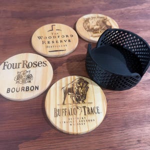 Rustic Bourbon Coaster Set: Kentucky Distilleries Wood Coasters