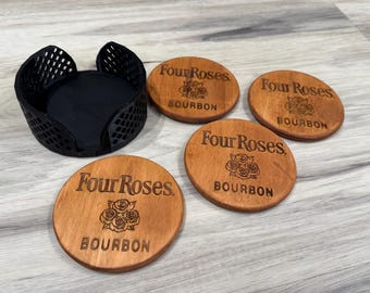 Four Roses Bourbon Coaster Set | Rustic Wood Barrel Head | Bourbon Coasters | Custom Coasters | Four Roses | Wood Coasters | Drink Coasters