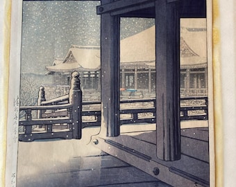 Abendlicher Schneefall am Kawase Hasui Kiyomizu Tempel