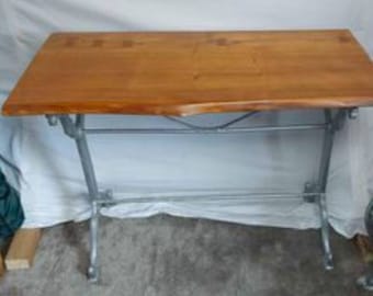 Single Piece of Oak Top on a Old French Cast Iron Table. L100 x W50 x H72cms