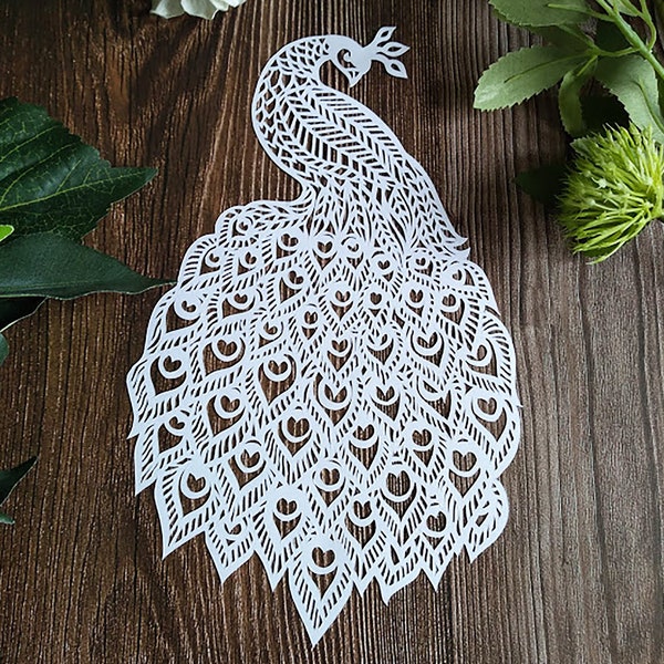 Printable Peacock DIY Papercutting template, Cyanotype stencil, decals, wall stencil, PDF Digital file