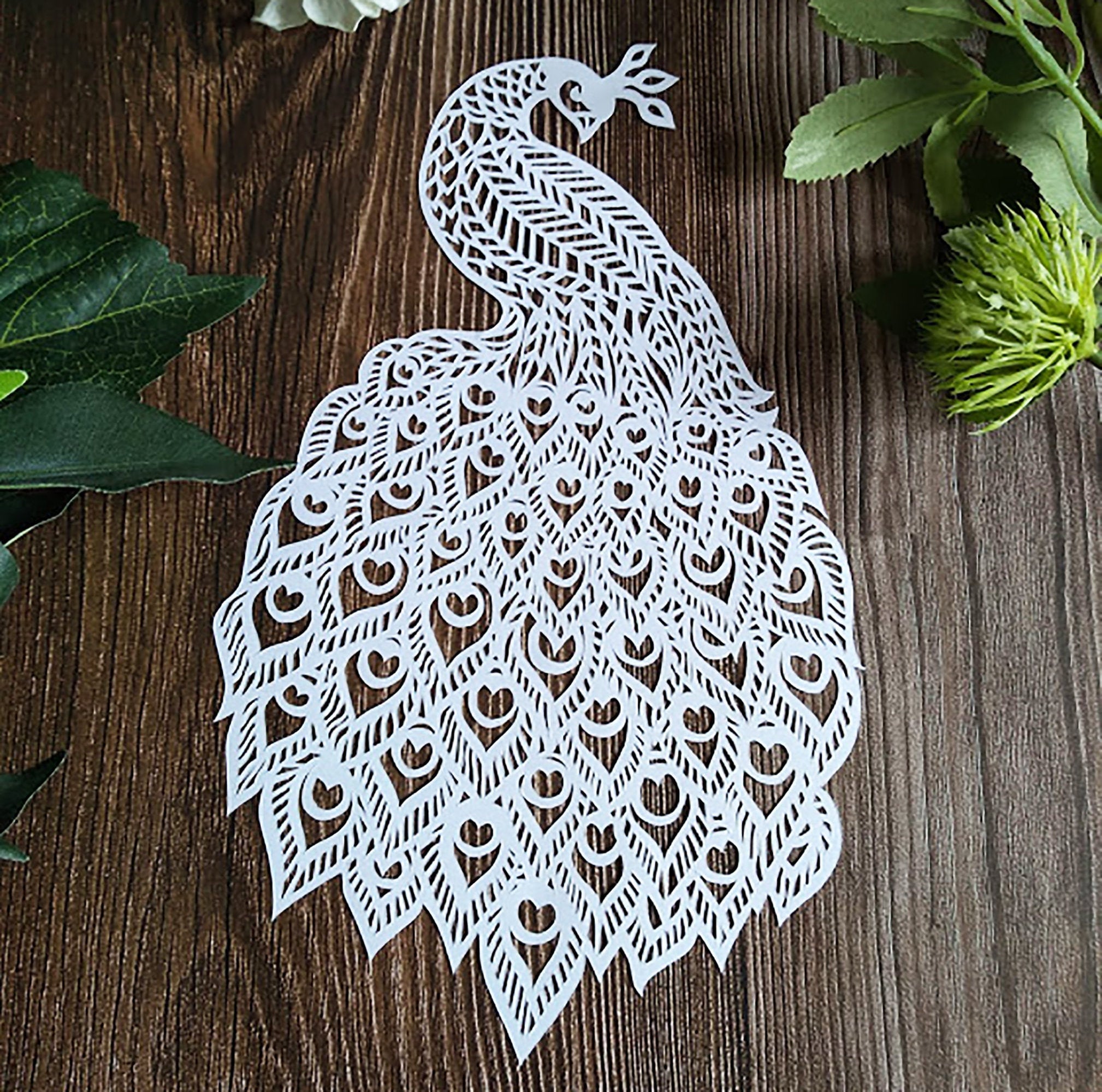 Printable Peacock DIY Papercutting Template Cyanotype Stencil Etsy
