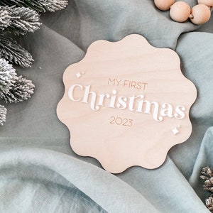 Plaque Mon premier Noël 2024 - Plaque de Noël en bois et acrylique - Premier Noël des bébés