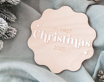 My First Christmas 2023 Plakette - Holz und Acryl Weihnachtstafel - Babys erstes Weihnachten