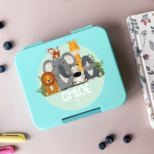 Personalisierte Kinder Mini Bento Snack Box | Personalisierte Lunchbox | Zurück in die Schule | Safari Tier Lunchbox