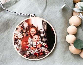Customised Photo Christmas tree decoration, Personalised wooden Photo ornament