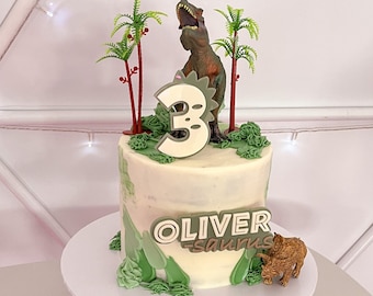 Adorno para tarta personalizable de un año / Primer cumpleaños / Adorno para tarta de dinosaurio / Adorno para tarta 3D / Tema de cumpleaños de dinosaurio