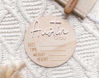 Acrylic Birth Announcement Plaque | Birth Details Plaque | Newborn announcement photo prop | Wooden Baby arrival sign |Baby name plaque