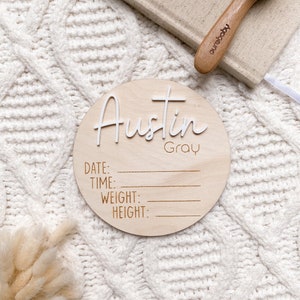 Geburtsankündigungsschild aus Acryl | Geburts-Details-Plakette | Neugeborenen Ankündigung Foto-Requisite | Baby Ankunftsschild aus Holz | Baby Namensschild