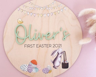 My First Easter plaque | Personalised Easter Photo Prop | Wooden Easter Keepsake plaque