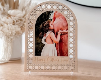 Personalised Mother's Day gift | Wooden Rattan Mother's Day Photo Plaque |First Mother's Day | Mother's Day Gift