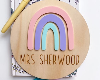 Teacher Gift Idea - Rainbow Acrylic Name Plaque - Teacher Name Plaque - Classroom decor - Teachers Gifts