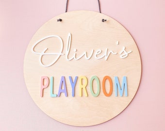 Rainbow Playroom Sign- Wood and Acrylic Playroom Plaque - Rainbow Playroom Sign - Pastel Rainbow Door Sign