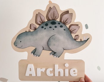 Wooden Dinosaur wall plaque | Personalised Dinosaur wall sign | Dinosaur Kids bedroom decor | Kids door sign | T-REX | Stegasaurous