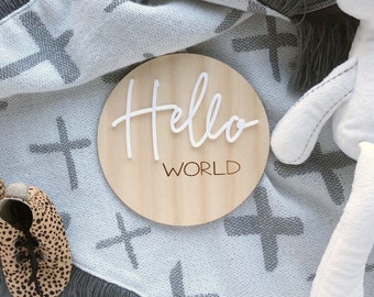 Wooden Hello World Brith Announcement - Baby room Decor - Baby Accessories