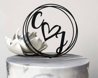 Love Heart Mr & Mrs Engagement Cake Topper | Initials Engagement Cake Topper | bride and groom cake topper | Mr and Mrs Cake Topper