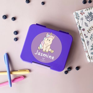 Personalisierte Kinder Mini Bento Snack Box | Personalisierte Lunchbox | Zurück in die Schule | Einhorn Lunchbox