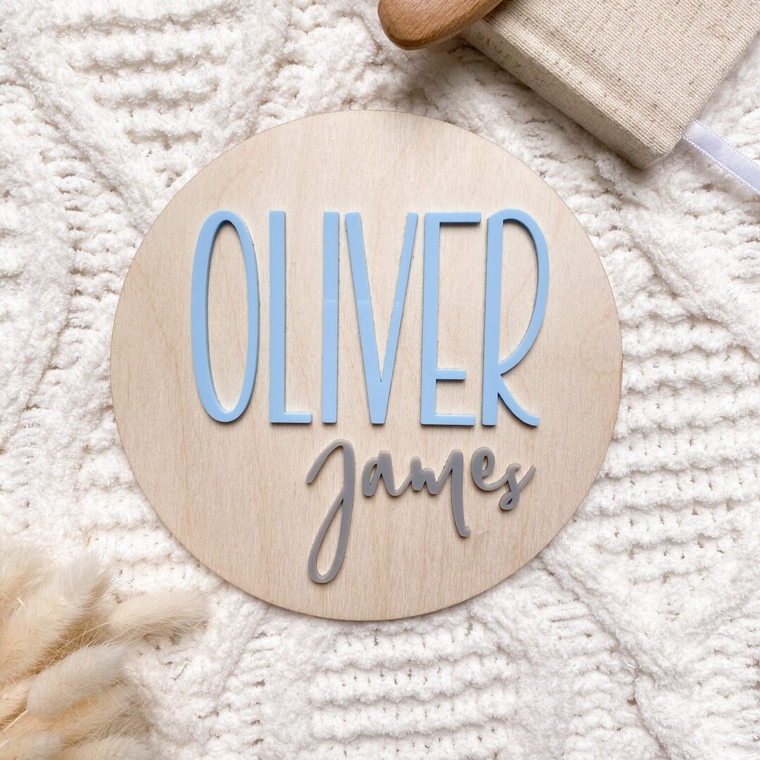 Personalised Birth Announcement Plaque - Wood and Acrylic Baby Name ...