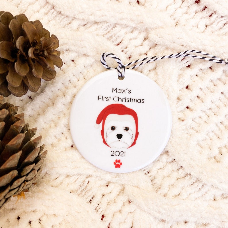 Personalised Dog Christmas Decoration Ceramic Bauble Dogs First Christmas Dog Christmas Decoration image 3