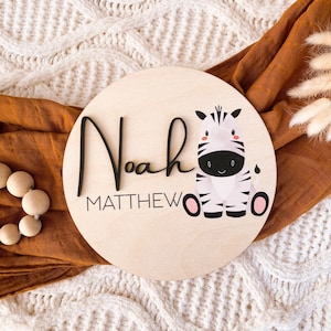 Wood and Acrylic Baby Name Plaque - Baby arrival Sign -Animal  Nursery Decor - Personalised Birth Announcement Plaque