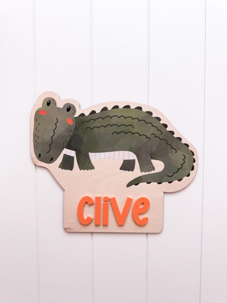 Clive Lettering Personalised Wooden Animal and Name Sign, Custom Kids Room & Nursery ...