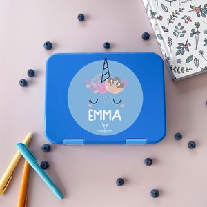 Personalisierte Kinder-Bento-Boxen | Personalisierte Lunchbox | UV gedruckte Lunchbox | Zurück in die Schule | Einhorn Lunchbox
