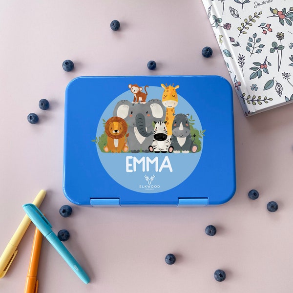 Boîtes Bento personnalisées pour enfants | Boîte à lunch personnalisée | Boîte à lunch imprimée UV | Retour à l'école | Boîte à lunch animaux safari