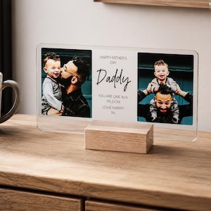 Plaque photo personnalisée fête des pères en bois acrylique