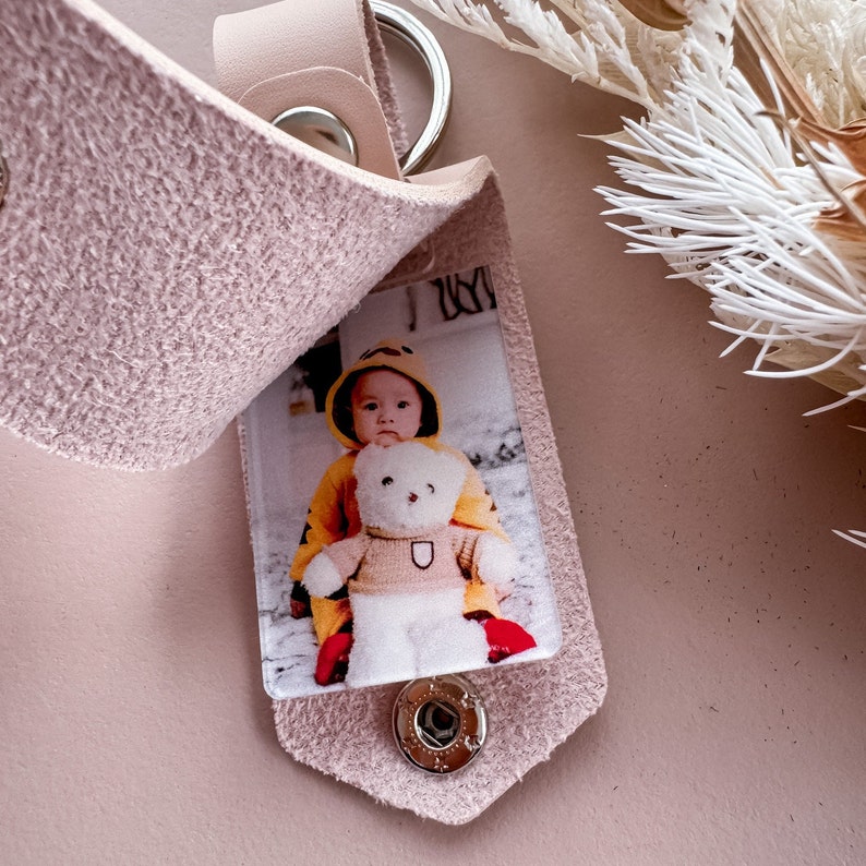 Personalised Vegan Leather Photo Keyring Personalised Mother's Day Gift Leather photo keyring Photo Keepsake for mum image 1