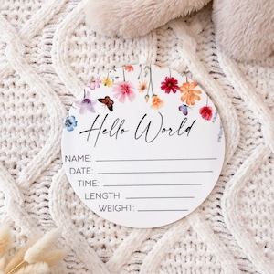 floral Acrylic Birth Announcement Plaque | Birth Details Plaque | Newborn announcement photo prop |  Baby arrival sign