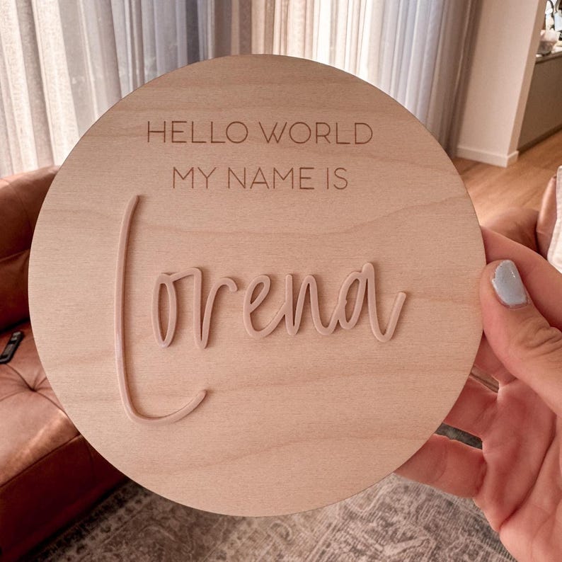 Personalised Wooden Hello World Name Plaque - Newborn announcement Sign - Name plaque for birth announcement - Timber Hello World Sign image 9