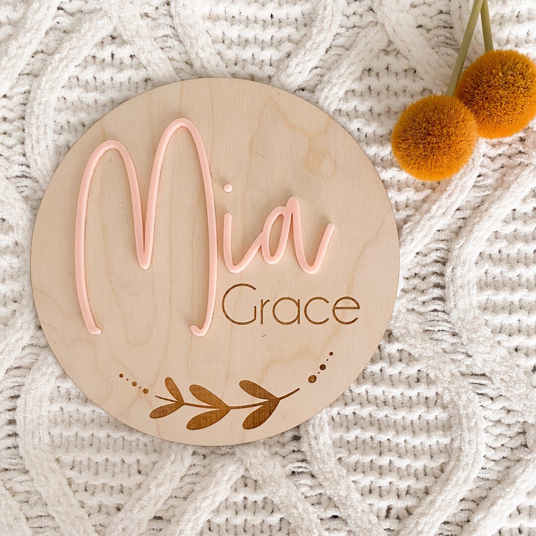 Custom Wooden and Acrylic Name Plaque - Birth Announcement - Name ...