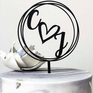 Love Heart Mr & Mrs Engagement Cake Topper Initials Engagement Cake Topper bride and groom cake topper Mr and Mrs Cake Topper image 2