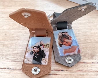 Personalised Vegan Leather Photo Keyring | Personalised Father&#39;s Day Gift  | Father&#39;s Day Photo Gift