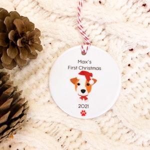 Personalised Dog Christmas Decoration Ceramic Bauble Dogs First Christmas Dog Christmas Decoration image 4