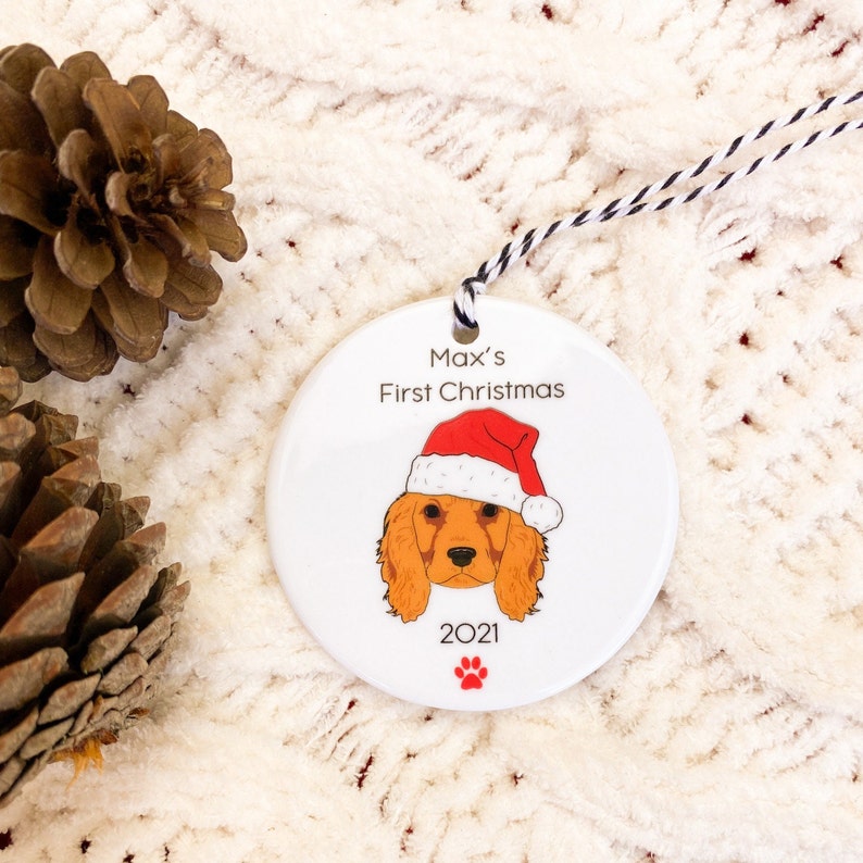 Personalised Dog Christmas Decoration Ceramic Bauble Dogs First Christmas Dog Christmas Decoration image 1