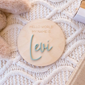 Personalised Wooden Hello World Name Plaque - Newborn announcement Sign - Name plaque for birth announcement - Timber Hello World Sign image 3