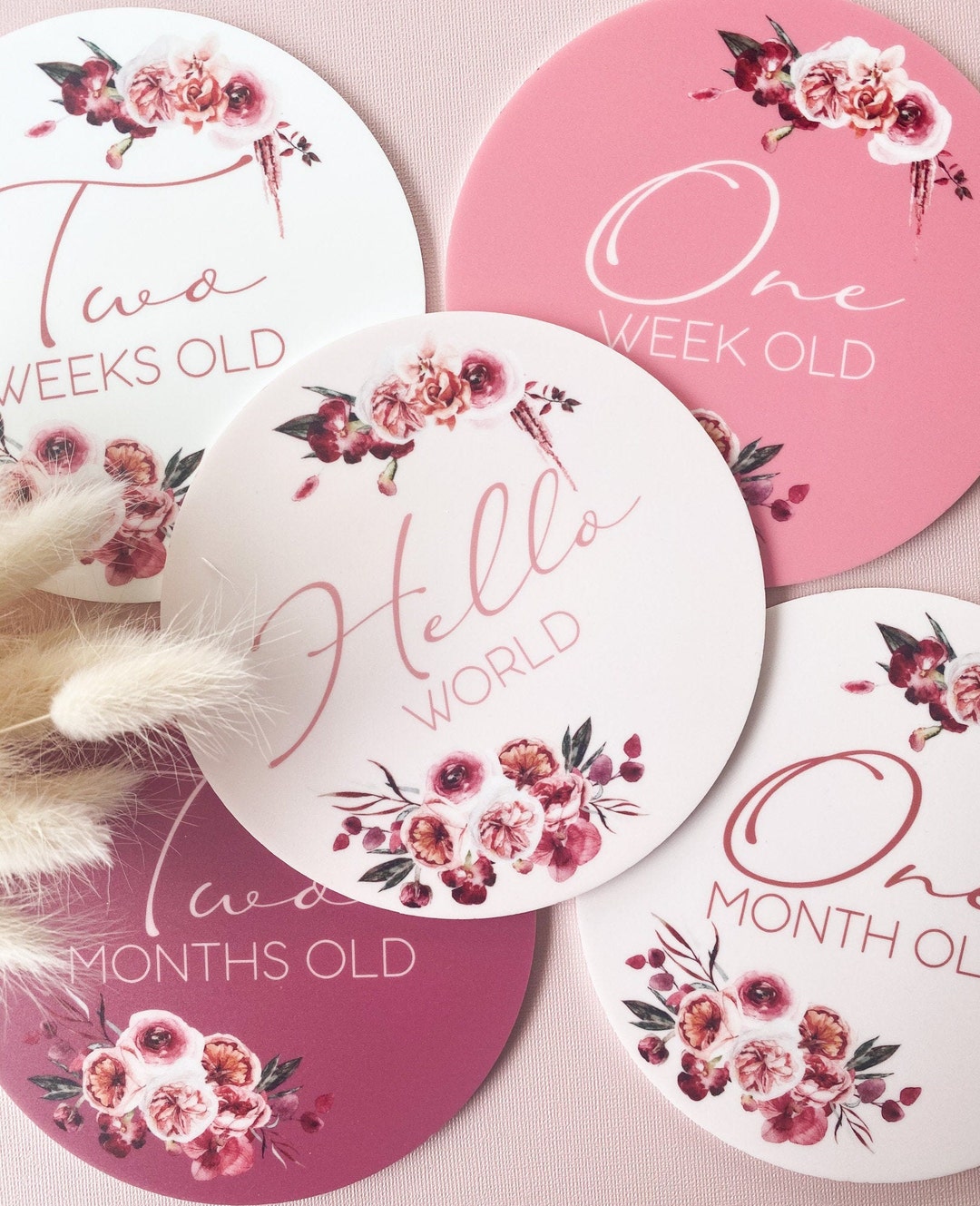 Floral Acrylic Baby Milestone Cards: Dusty Pink, Set of 15 - Etsy