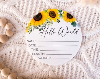 Sunflower Birth Announcement Plaque | Acrylic Birth Details Plaque | Newborn announcement photo prop |  Baby arrival sign
