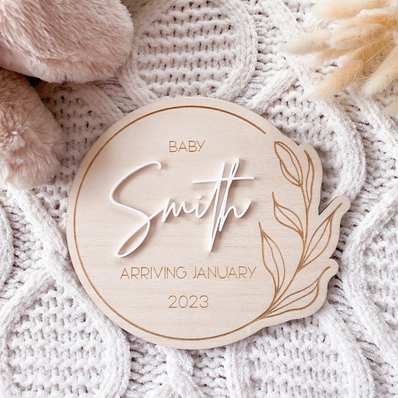 Plaque de faire-part de grossesse personnalisée - Plaque de grossesse en bois et acrylique - accessoire de faire-part de grossesse - faire-part de bébé