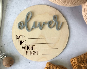 Personalised Wooden and Acrylic  Birth Announcement Plaque