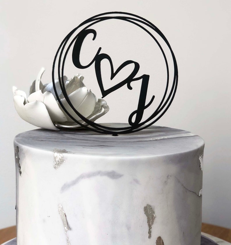Love Heart Mr & Mrs Engagement Cake Topper Initials Engagement Cake Topper bride and groom cake topper Mr and Mrs Cake Topper image 1