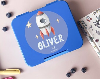 Personalisierte Kinder Mini Bento Snack Box | Personalisierte Lunchbox | Zurück in die Schule | Raumschiff Lunchbox