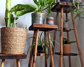 Wooden plant pot stand / display table - Set of 3