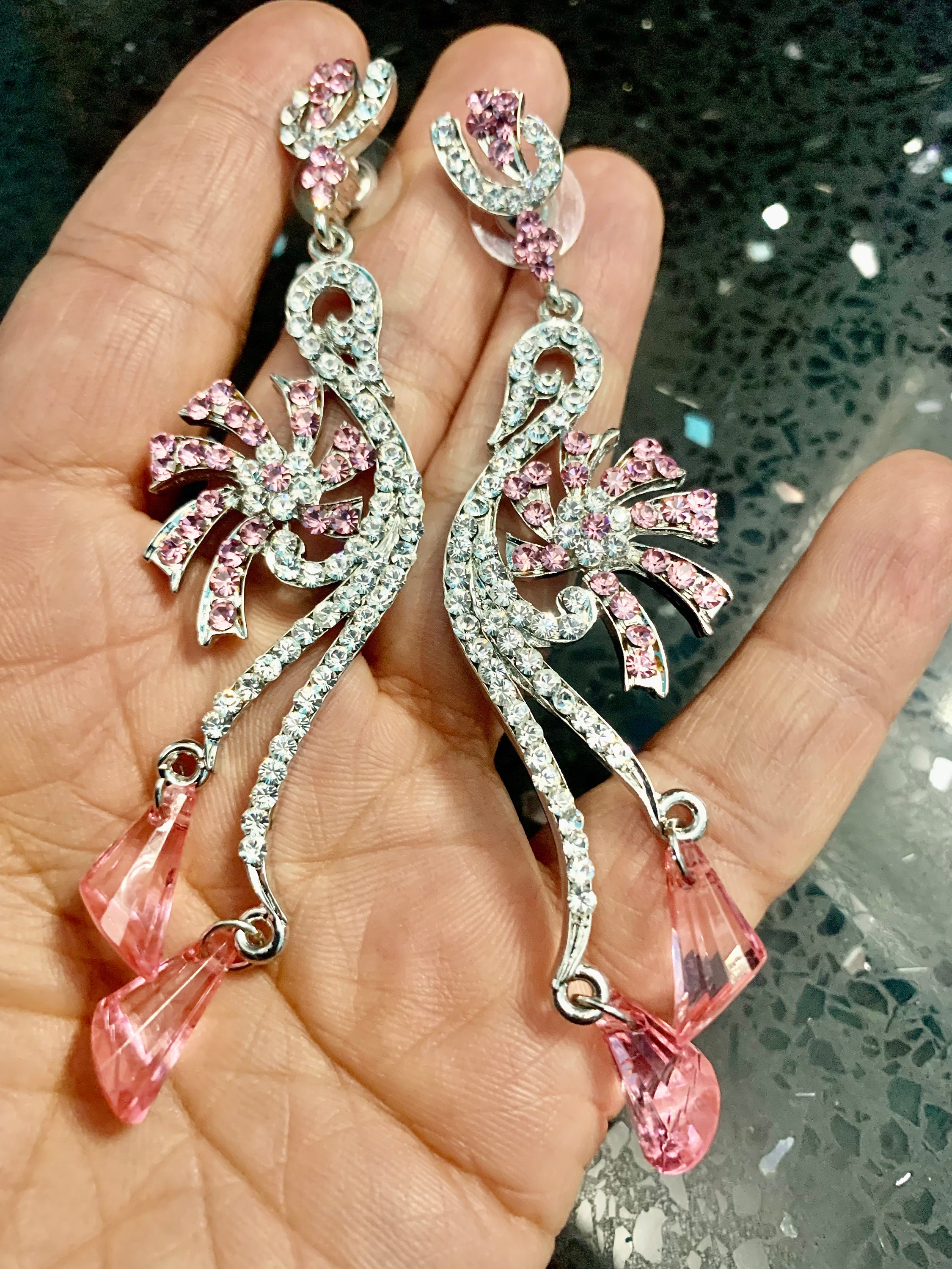 Pink Swarovski Crystal Chandelier Earrings: Swan Costume Jewelry
