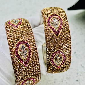 peach and pink crystal bangles- bangles with peach and pink crystals- bangles-peach bangles- peach bangle- peach Bollywood bangles
