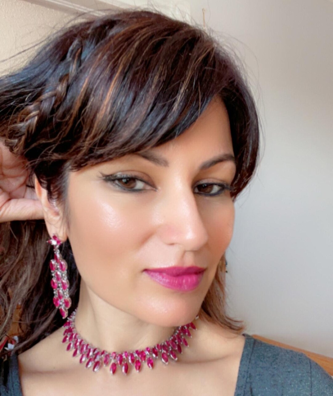 Ruby Necklace Set. Fusia Earrings and Neckpiece- Hot Pink Necklace Set ...